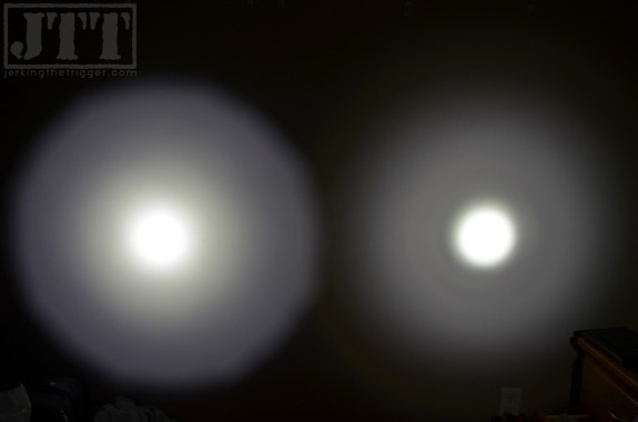 The the SL1 (left) has a wider beam than the Surefire X300 (right) though the X300 does have more throw.